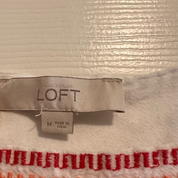 LOFT White Top with Red and Black Embroidery - Picture 2 of 2